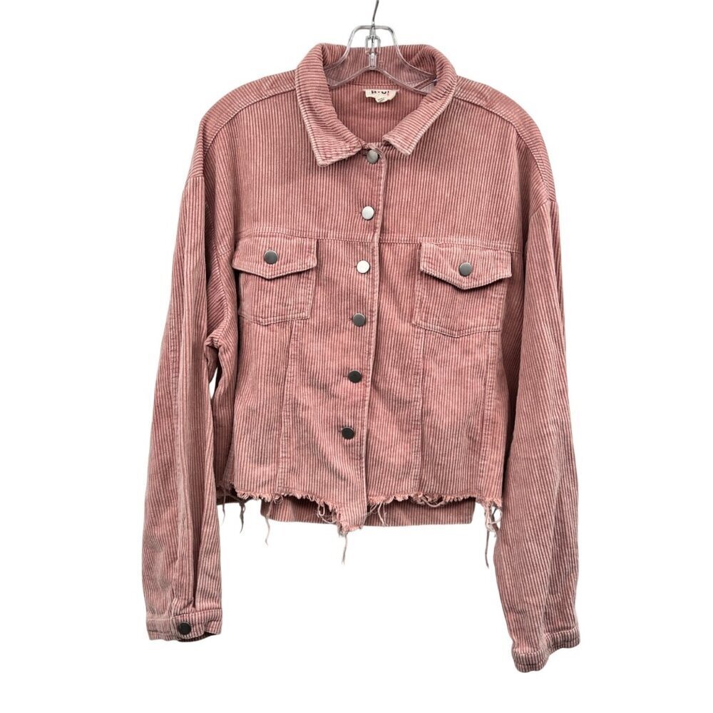 BiBi Womens Pink Corduroy Jacket Cropped Frayed Size Large